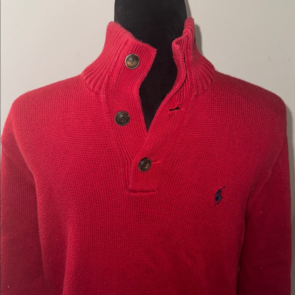Polo by Ralph Lauren Men's vintage 1/4 button Turtleneck cottonSweater Red Sz S - Picture 2 of 10